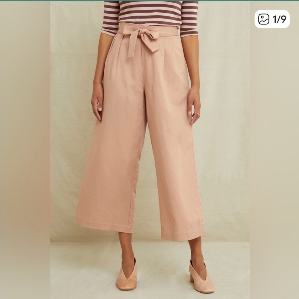 Amour Vert Frankie Cropped Wide Leg Cotton Linen blend Pants